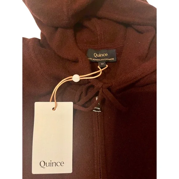 Quince 100% Mongolian Cashmere Zip Hoodie Burgundy M NWT - Picture 6 of 6